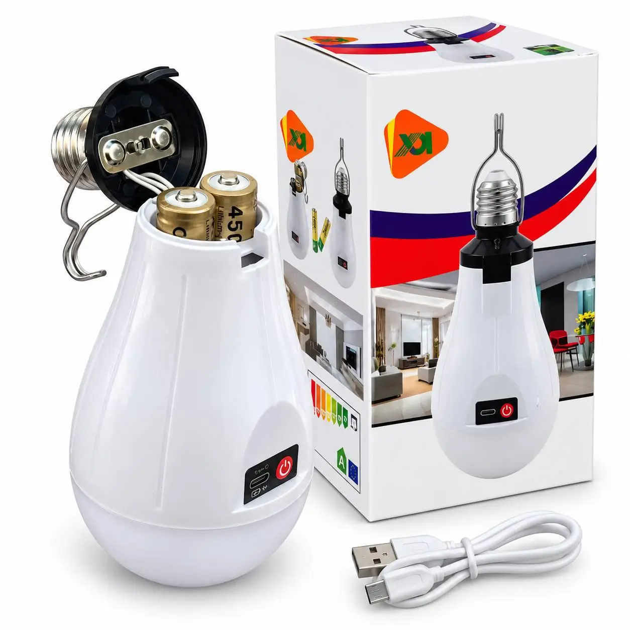 Аварійна LED-лампа Y6920 20 Вт E27 з гачком, 2 акумуляторами та Type-C